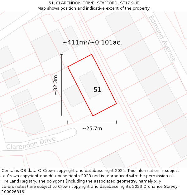 51, CLARENDON DRIVE, STAFFORD, ST17 9UF: Plot and title map