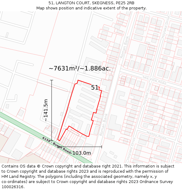51, LANGTON COURT, SKEGNESS, PE25 2RB: Plot and title map