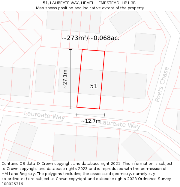 51, LAUREATE WAY, HEMEL HEMPSTEAD, HP1 3RL: Plot and title map