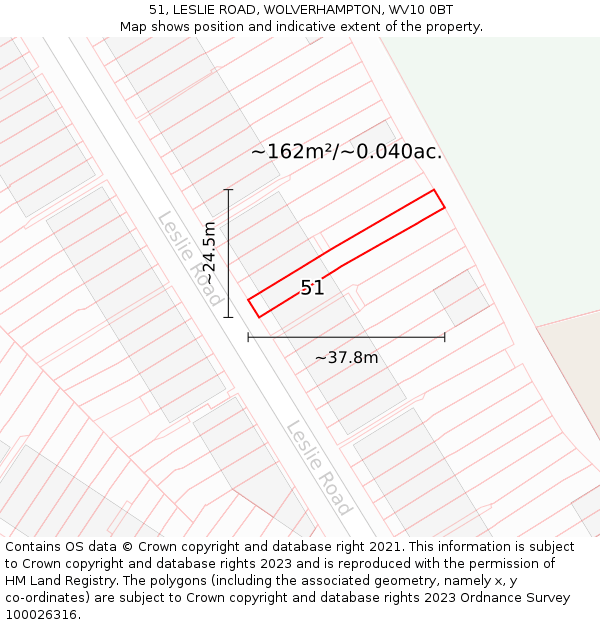 51, LESLIE ROAD, WOLVERHAMPTON, WV10 0BT: Plot and title map