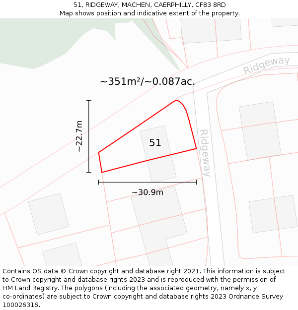 51, RIDGEWAY, MACHEN, CAERPHILLY, CF83 8RD: Plot and title map