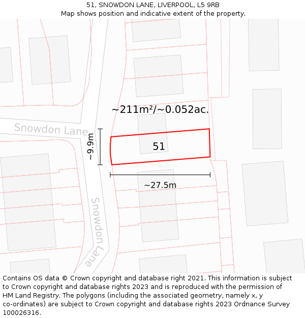 51, SNOWDON LANE, LIVERPOOL, L5 9RB: Plot and title map