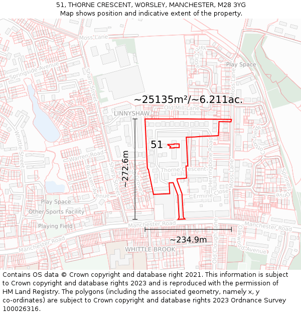 51, THORNE CRESCENT, WORSLEY, MANCHESTER, M28 3YG: Plot and title map