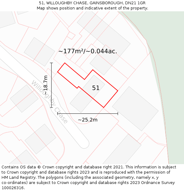 51, WILLOUGHBY CHASE, GAINSBOROUGH, DN21 1GR: Plot and title map