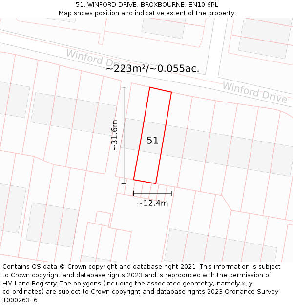 51, WINFORD DRIVE, BROXBOURNE, EN10 6PL: Plot and title map