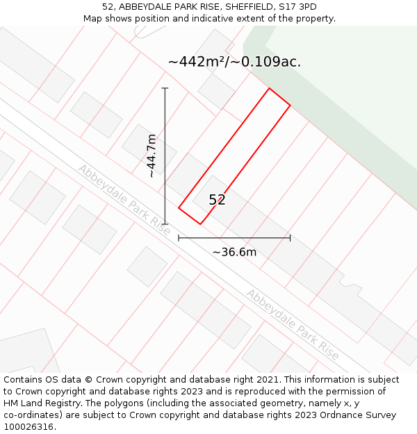 52, ABBEYDALE PARK RISE, SHEFFIELD, S17 3PD: Plot and title map