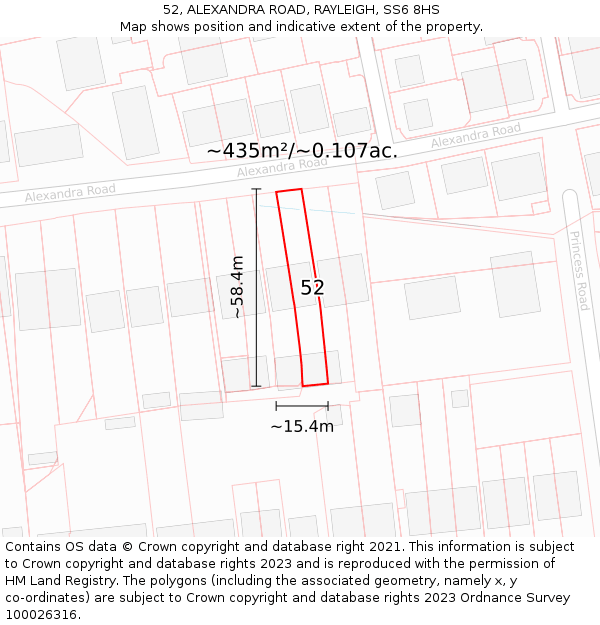 52, ALEXANDRA ROAD, RAYLEIGH, SS6 8HS: Plot and title map