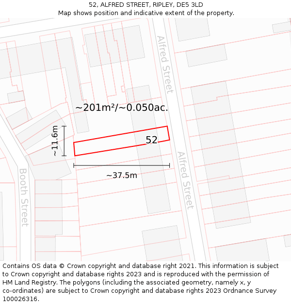 52, ALFRED STREET, RIPLEY, DE5 3LD: Plot and title map