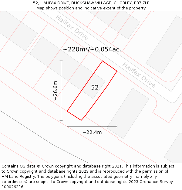 52, HALIFAX DRIVE, BUCKSHAW VILLAGE, CHORLEY, PR7 7LP: Plot and title map