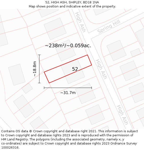 52, HIGH ASH, SHIPLEY, BD18 1NA: Plot and title map