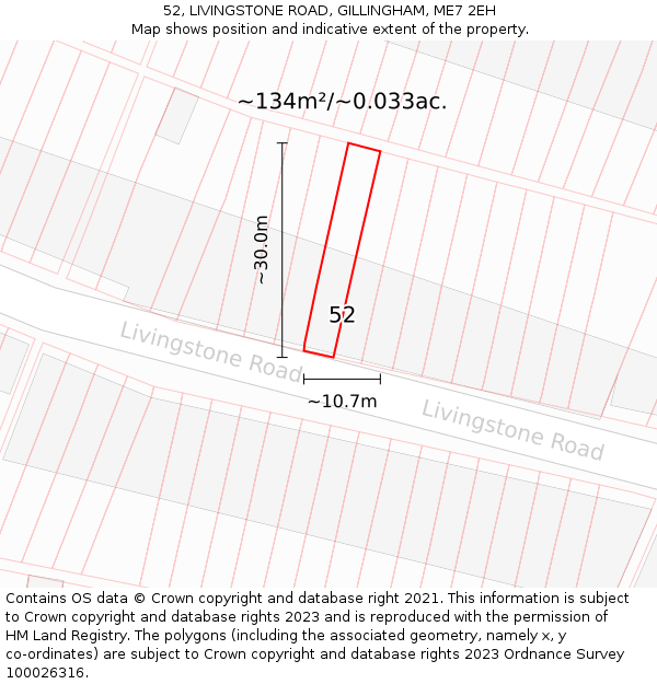 52, LIVINGSTONE ROAD, GILLINGHAM, ME7 2EH: Plot and title map