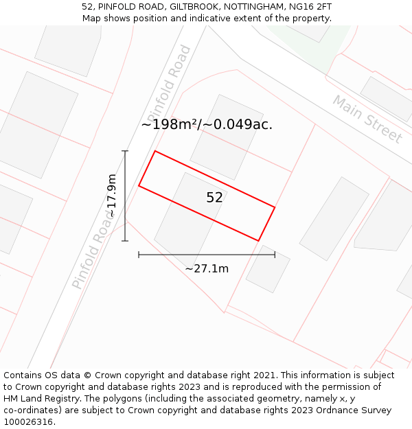 52, PINFOLD ROAD, GILTBROOK, NOTTINGHAM, NG16 2FT: Plot and title map