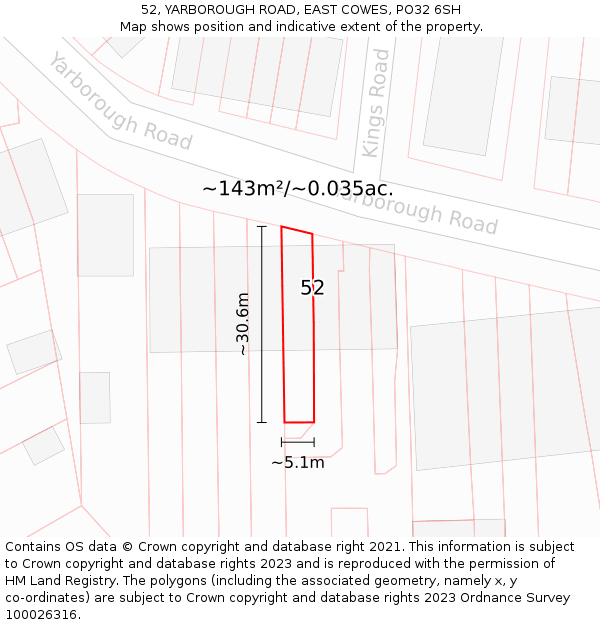 52, YARBOROUGH ROAD, EAST COWES, PO32 6SH: Plot and title map