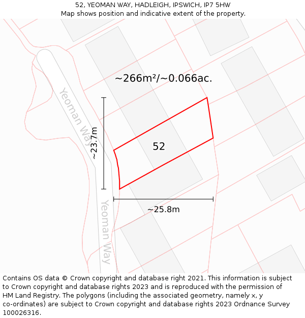 52, YEOMAN WAY, HADLEIGH, IPSWICH, IP7 5HW: Plot and title map