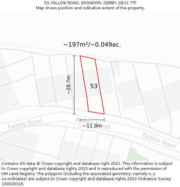 53, FALLOW ROAD, SPONDON, DERBY, DE21 7TF: Plot and title map