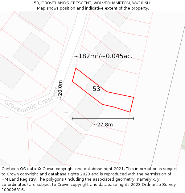 53, GROVELANDS CRESCENT, WOLVERHAMPTON, WV10 6LL: Plot and title map