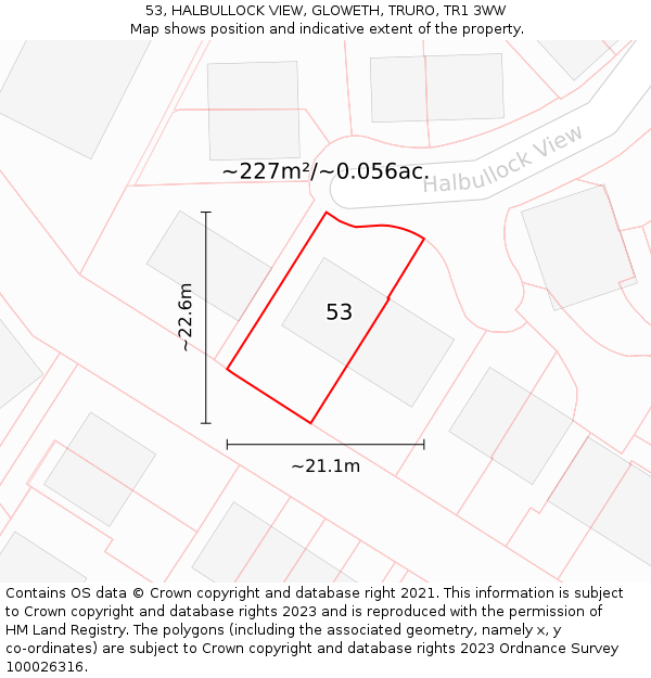 53, HALBULLOCK VIEW, GLOWETH, TRURO, TR1 3WW: Plot and title map