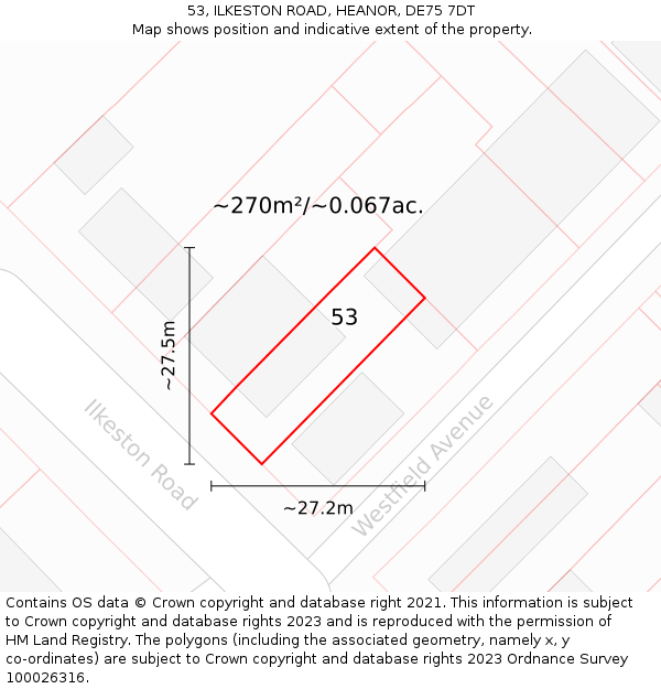 53, ILKESTON ROAD, HEANOR, DE75 7DT: Plot and title map