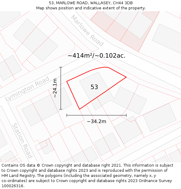 53, MARLOWE ROAD, WALLASEY, CH44 3DB: Plot and title map