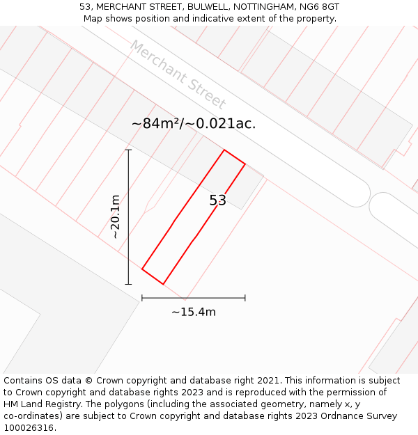 53, MERCHANT STREET, BULWELL, NOTTINGHAM, NG6 8GT: Plot and title map