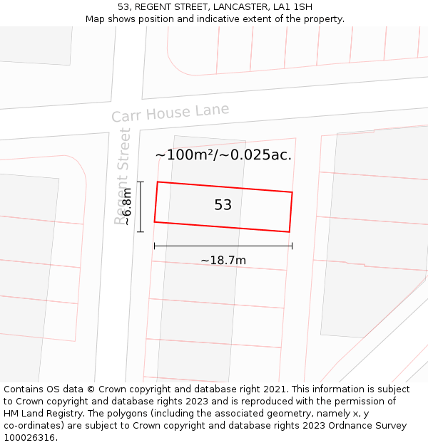 53, REGENT STREET, LANCASTER, LA1 1SH: Plot and title map