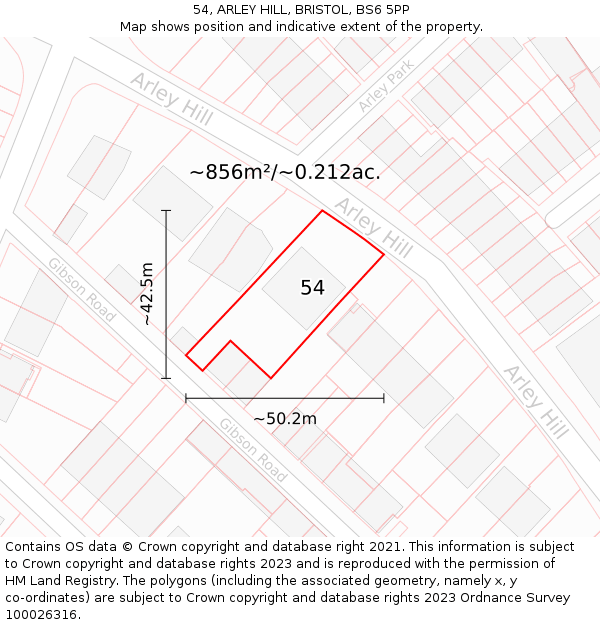 54, ARLEY HILL, BRISTOL, BS6 5PP: Plot and title map