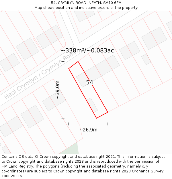54, CRYMLYN ROAD, NEATH, SA10 6EA: Plot and title map