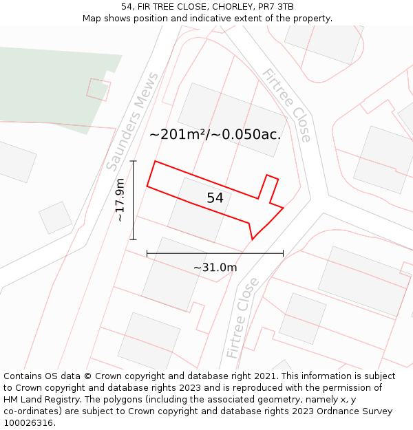 54, FIR TREE CLOSE, CHORLEY, PR7 3TB: Plot and title map