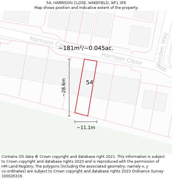 54, HARRISON CLOSE, WAKEFIELD, WF1 3FE: Plot and title map