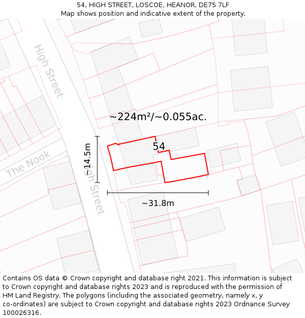 54, HIGH STREET, LOSCOE, HEANOR, DE75 7LF: Plot and title map