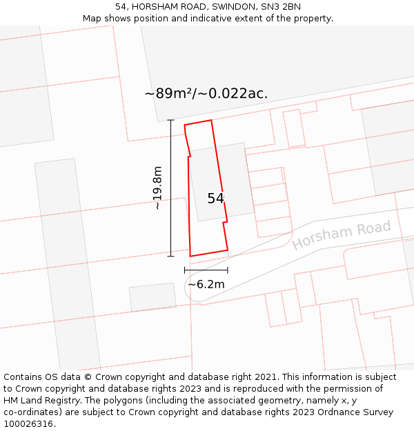 54, HORSHAM ROAD, SWINDON, SN3 2BN: Plot and title map