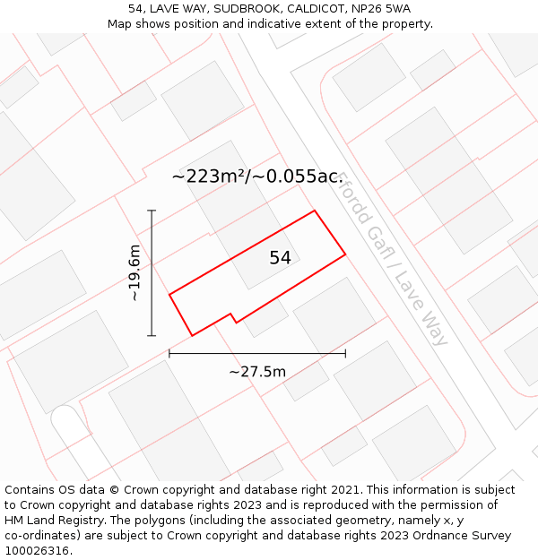 54, LAVE WAY, SUDBROOK, CALDICOT, NP26 5WA: Plot and title map