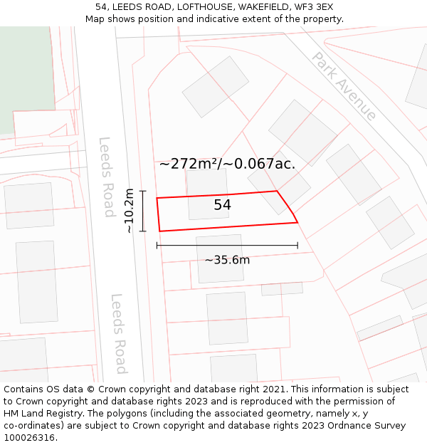 54, LEEDS ROAD, LOFTHOUSE, WAKEFIELD, WF3 3EX: Plot and title map