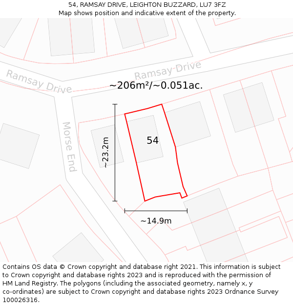 54, RAMSAY DRIVE, LEIGHTON BUZZARD, LU7 3FZ: Plot and title map