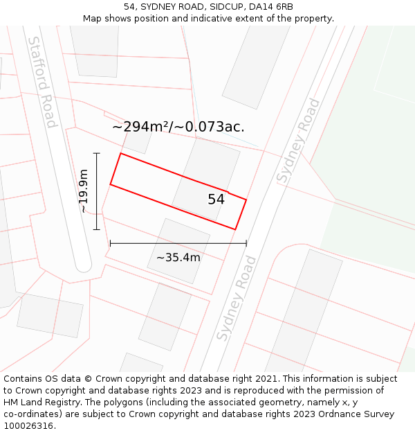 54, SYDNEY ROAD, SIDCUP, DA14 6RB: Plot and title map