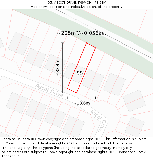 55, ASCOT DRIVE, IPSWICH, IP3 9BY: Plot and title map