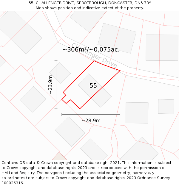 55, CHALLENGER DRIVE, SPROTBROUGH, DONCASTER, DN5 7RY: Plot and title map