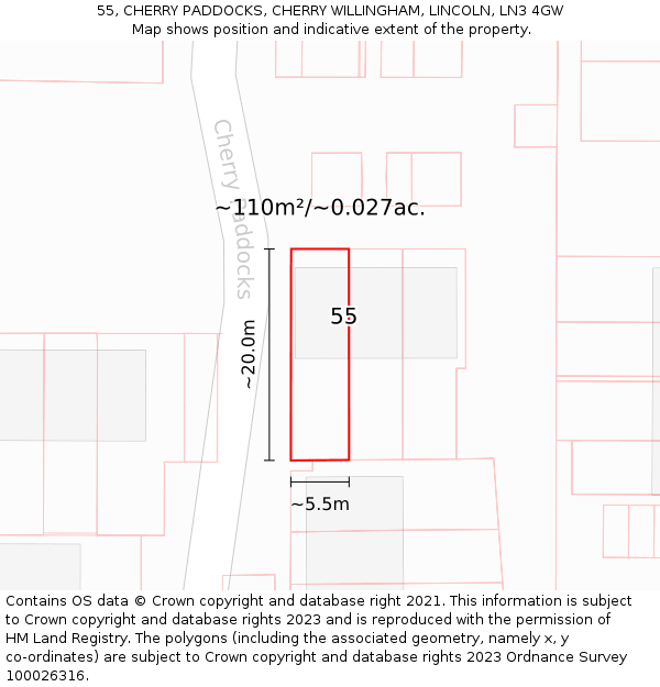 55, CHERRY PADDOCKS, CHERRY WILLINGHAM, LINCOLN, LN3 4GW: Plot and title map