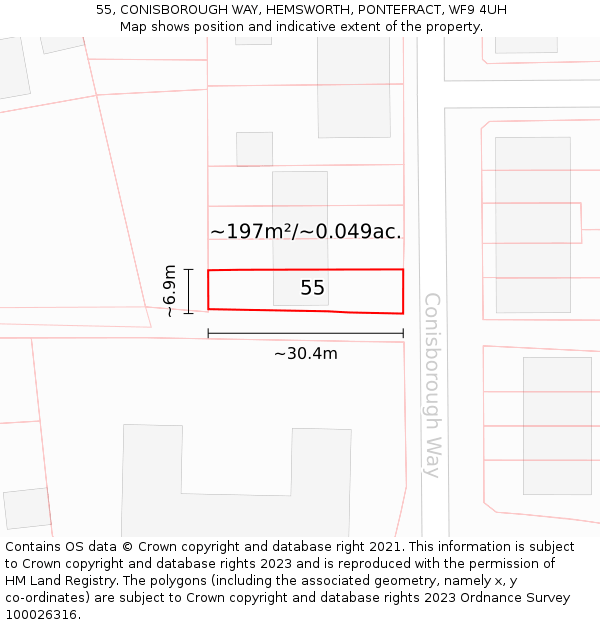 55, CONISBOROUGH WAY, HEMSWORTH, PONTEFRACT, WF9 4UH: Plot and title map