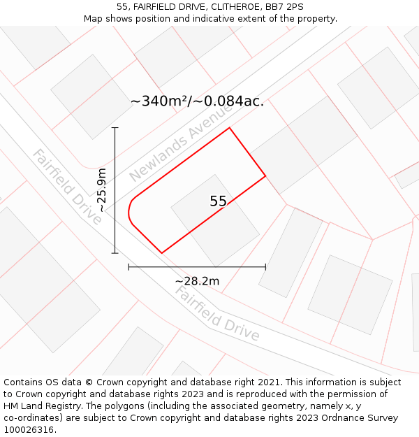 55, FAIRFIELD DRIVE, CLITHEROE, BB7 2PS: Plot and title map