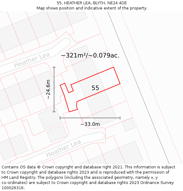 55, HEATHER LEA, BLYTH, NE24 4DE: Plot and title map