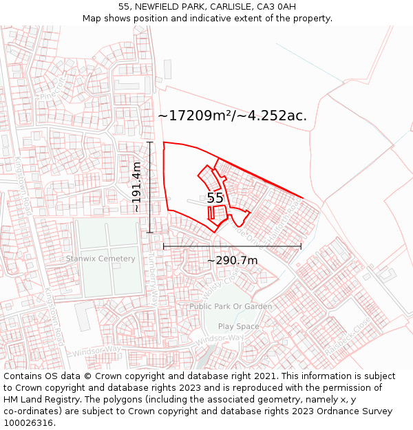 55, NEWFIELD PARK, CARLISLE, CA3 0AH: Plot and title map