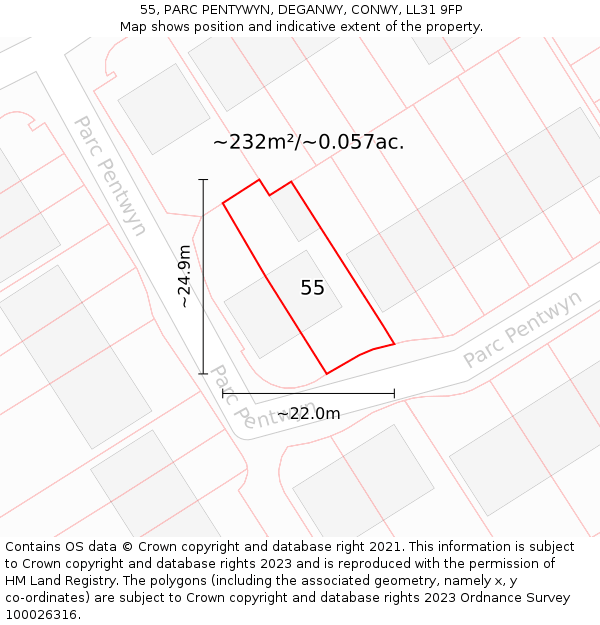 55, PARC PENTYWYN, DEGANWY, CONWY, LL31 9FP: Plot and title map