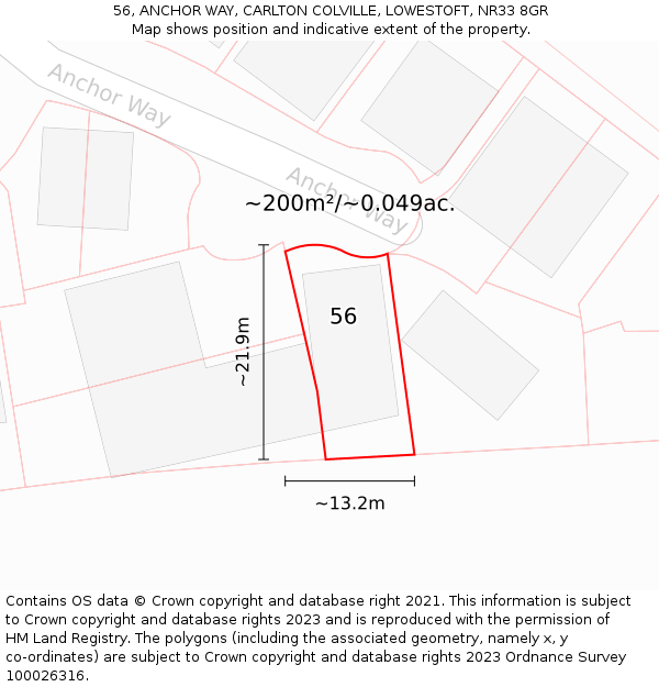 56, ANCHOR WAY, CARLTON COLVILLE, LOWESTOFT, NR33 8GR: Plot and title map