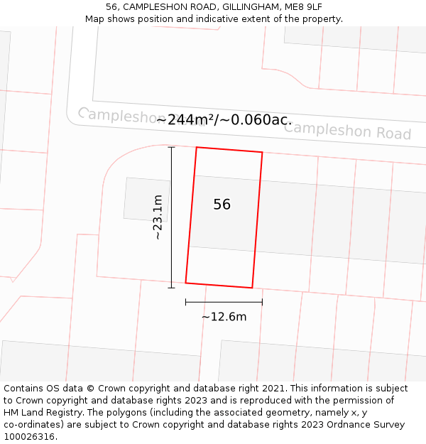 56, CAMPLESHON ROAD, GILLINGHAM, ME8 9LF: Plot and title map