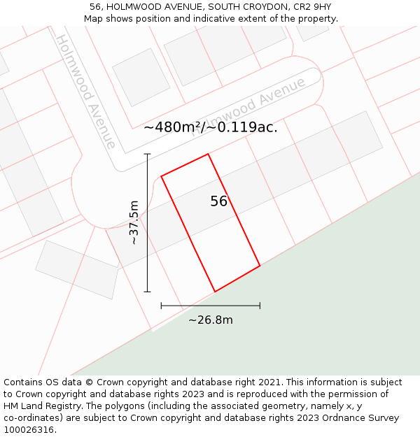 56, HOLMWOOD AVENUE, SOUTH CROYDON, CR2 9HY: Plot and title map