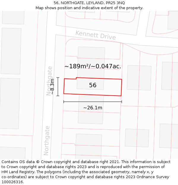 56, NORTHGATE, LEYLAND, PR25 3NQ: Plot and title map