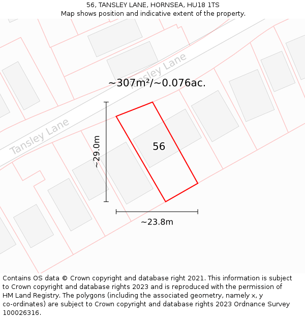 56, TANSLEY LANE, HORNSEA, HU18 1TS: Plot and title map