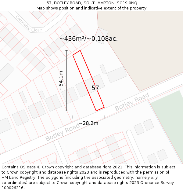57, BOTLEY ROAD, SOUTHAMPTON, SO19 0NQ: Plot and title map