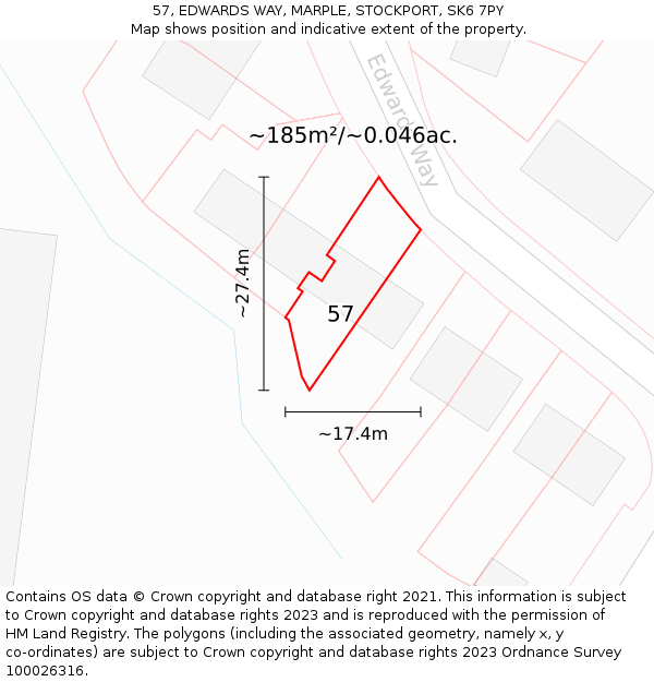 57, EDWARDS WAY, MARPLE, STOCKPORT, SK6 7PY: Plot and title map